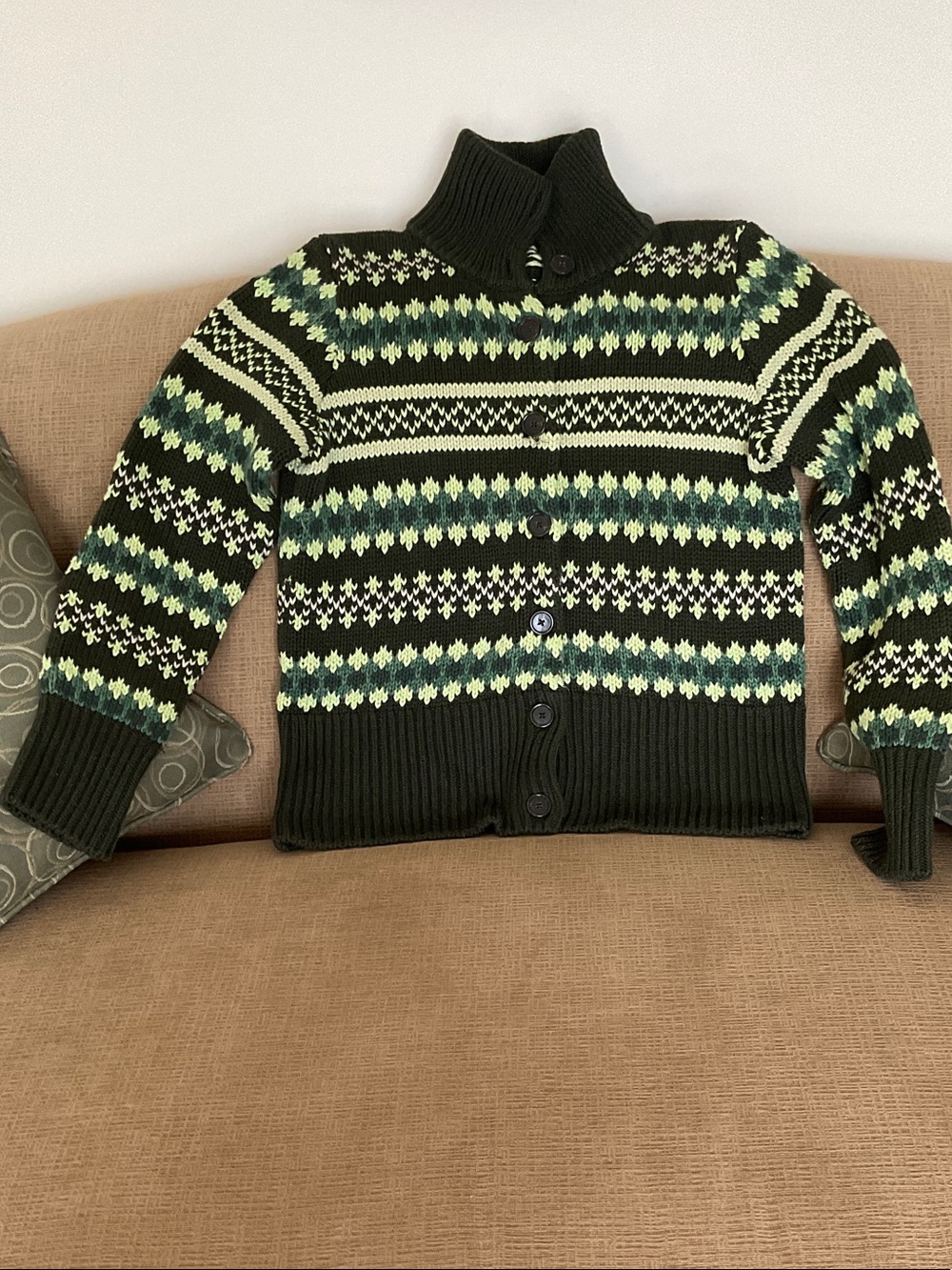 Ann Taylor Green Fair Isle Button-Front Cardigan